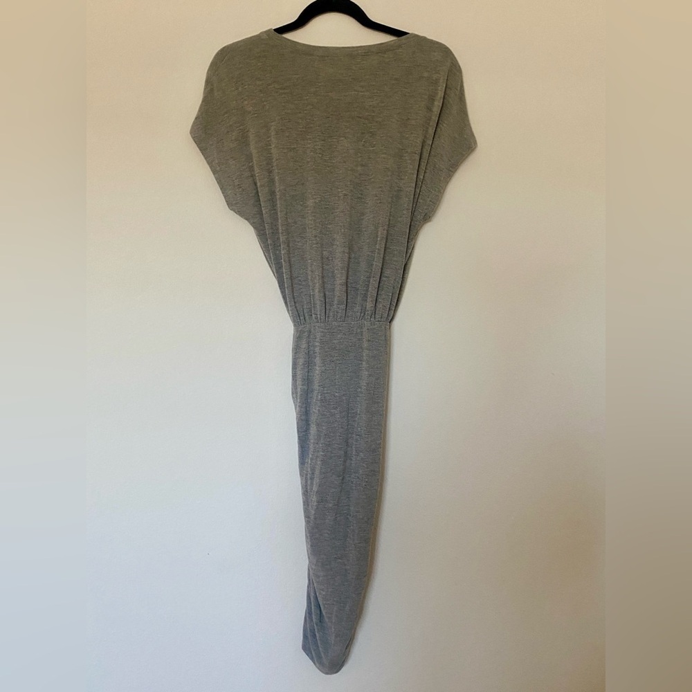 Frame Shirred Muscle Tee Shirt Dress Gris Heather Ruched Midi Stretchy Y2K Style - Picture 4 of 8